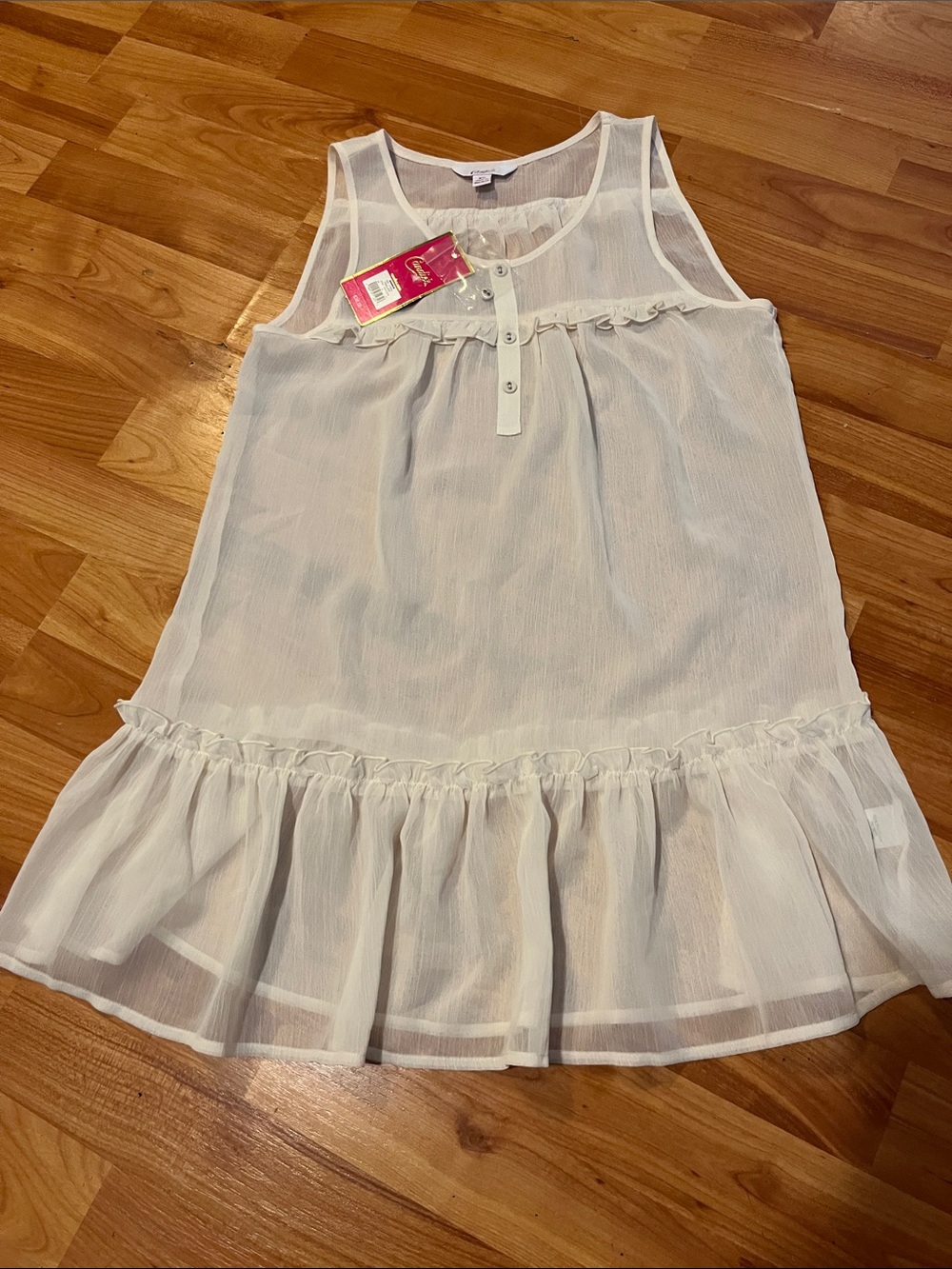 Womens Cream Ruffle Hem Sleeveless Top